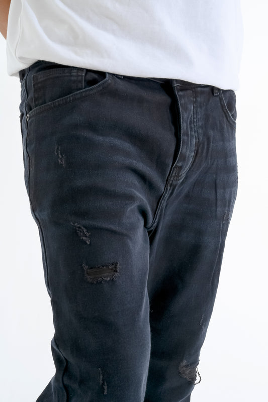 Dark navy blue pants with blue accents