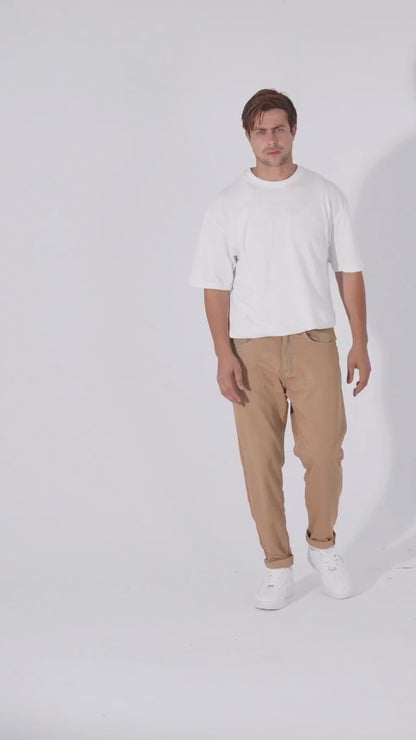 beige jeans withe blue touches